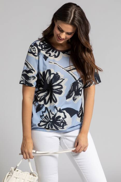 Mixed Fabric Brushstroke Floral Crepe Top