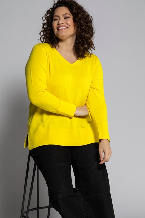Pullover, V-Ausschnitt, Knopf-Bündchen, Langarm, Biobaumwolle