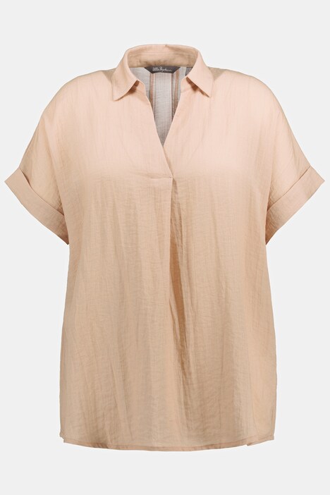 Blouse, knopen aan de achterkant, oversized, decoratieve plooien, halve mouwen