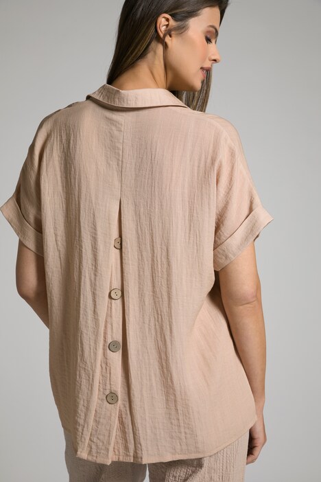 Blouse, knopen aan de achterkant, oversized, decoratieve plooien, halve mouwen