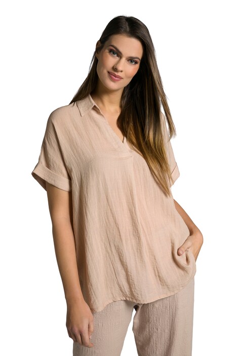 Halenka, záda s knoflíky, oversize, ozdobné sklady, krátké rukávy