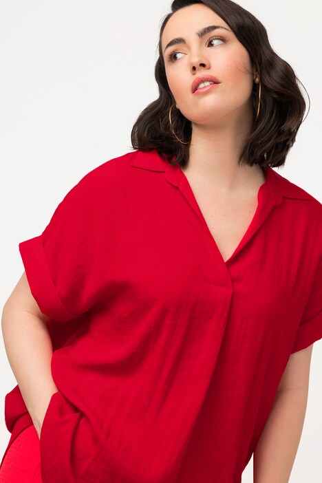 Halenka, záda s knoflíky, oversize, ozdobné sklady, krátké rukávy