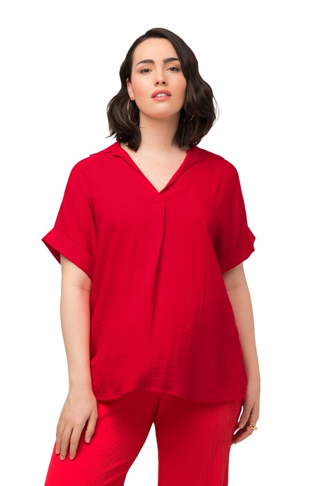 Halenka, záda s knoflíky, oversize, ozdobné sklady, krátké rukávy