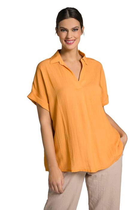 Halenka, záda s knoflíky, oversize, ozdobné sklady, krátké rukávy