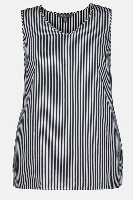 Stripe Pleat Front V-Neck Tank Blouse
