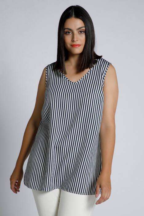 Stripe Pleat Front V-Neck Tank Blouse