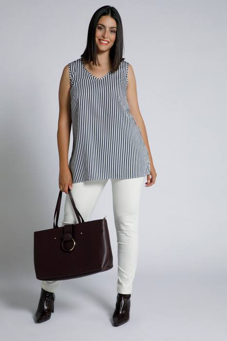Stripe Pleat Front V-Neck Tank Blouse