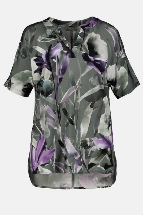 Slinkyshirt, Tunika-Ausschnitt, Halbarm, Aquarell-Blüten