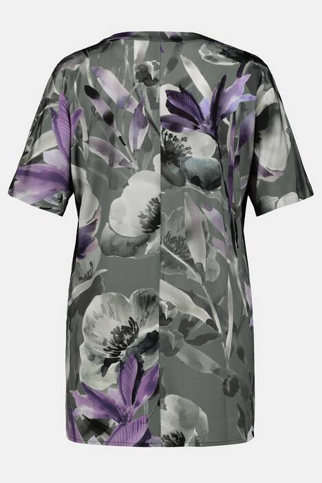 Slinkyshirt, Tunika-Ausschnitt, Halbarm, Aquarell-Blüten