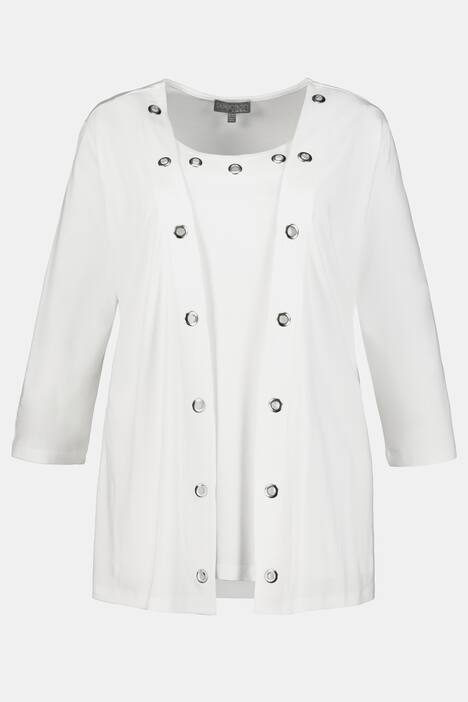 2-in-1-Shirt, Rundhals, 3/4-Ärmel, Metallic-Ösen