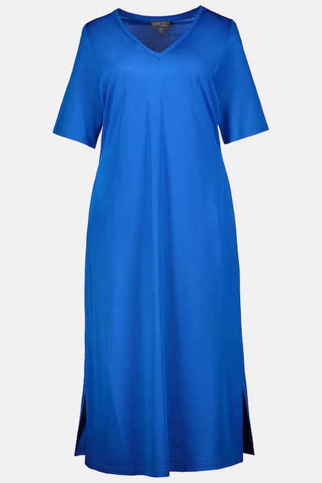V-Neck Pique Short Sleeve Stretch Knit Dress