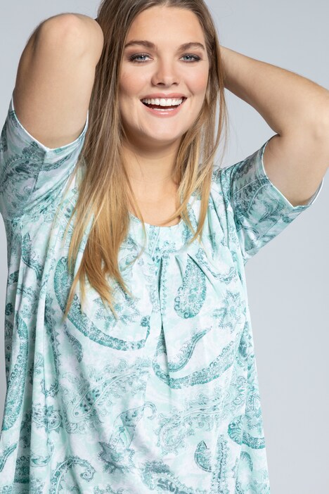 Paisley Print A-line Fit Slinky Stretch Knit Top
