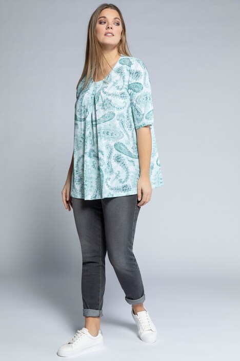 Paisley Print A-line Fit Slinky Stretch Knit Top