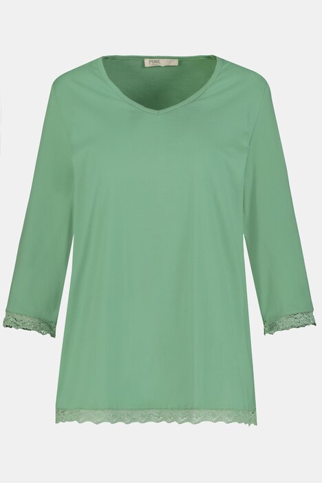 Shirt, Spitzenkanten, A-Linie, 3/4-Arm, Biobaumwolle