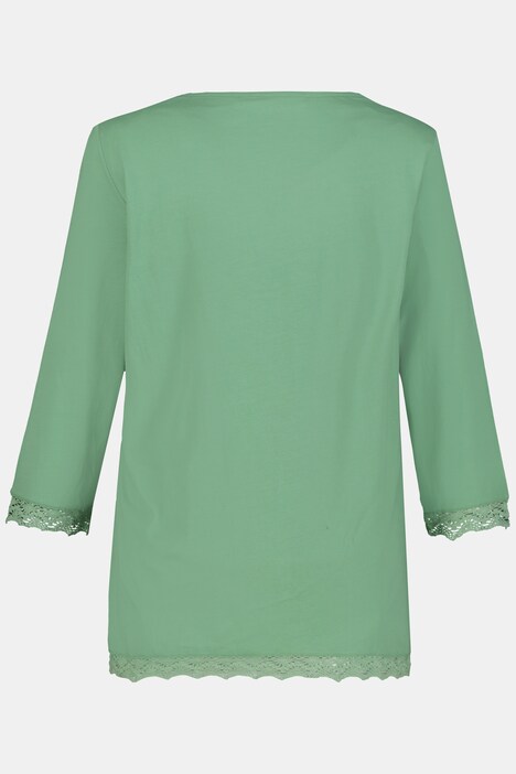 Shirt, Spitzenkanten, A-Linie, 3/4-Arm, Biobaumwolle
