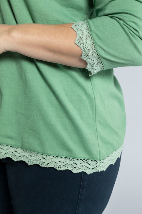 Shirt, Spitzenkanten, A-Linie, 3/4-Arm, Biobaumwolle