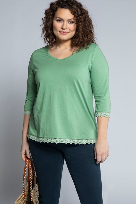 Shirt, Spitzenkanten, A-Linie, 3/4-Arm, Biobaumwolle