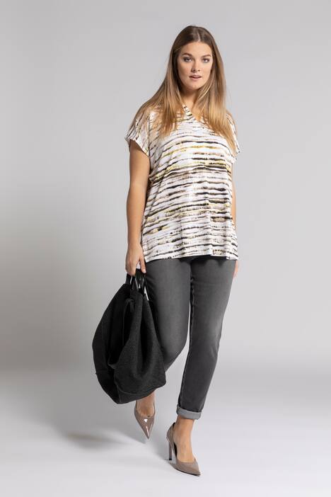 Shirt, oversized, Tunika-Ausschnitt, Halbarm, Streifen