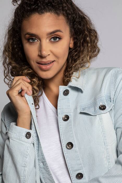 Light Stripe Button Front Stretch Denim Jacket