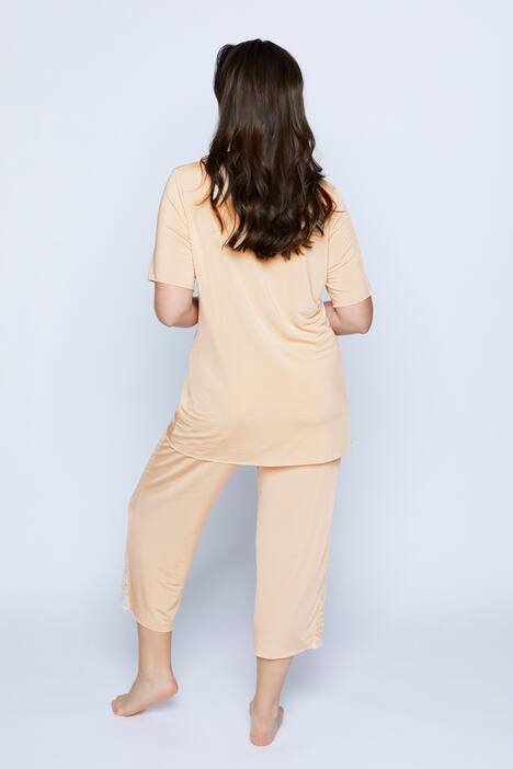 Pyjama, Spitze, V-Ausschnitt, Halbarm, 3/4-Länge