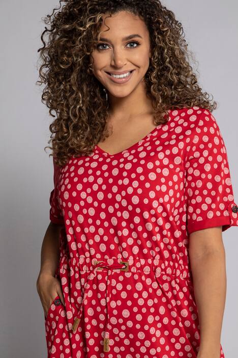 Jerseykleid, Punkte, A-Linie, elastische Taille, Halbarm