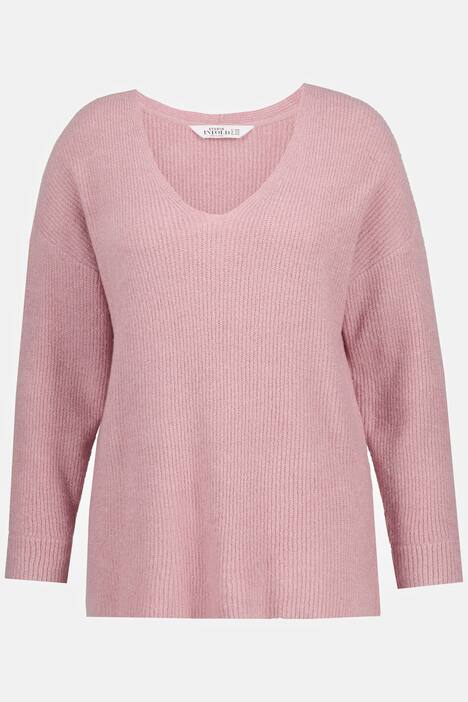 Pullover, oversized, V-Ausschnitt, Langarm, Rippstrick