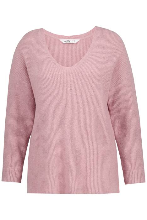 Svetr, oversize, výstřih do V, dlouhé rukávy, žebrovaný úplet