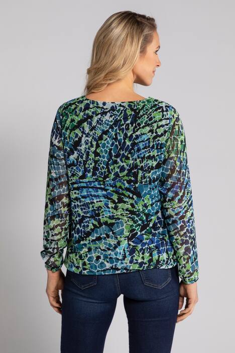 Bluse, bedruckter Chiffon, Jerseytop, Langarm