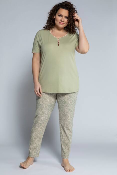 Pyjama, Zierkante, Spitzendruck, Biobaumwolle