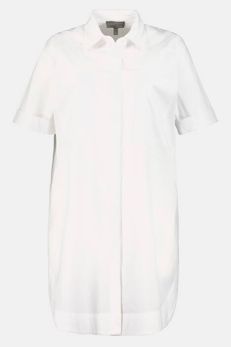 Smocked Back Button Front Stretch Tunic Shirt