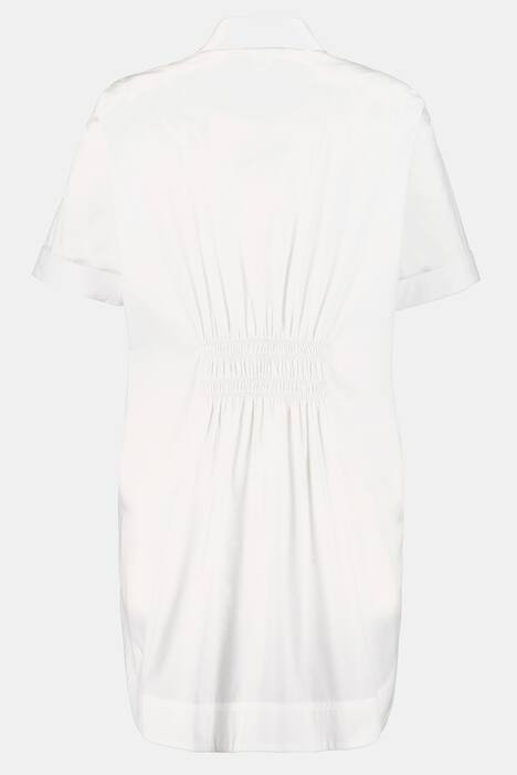 Smocked Back Button Front Stretch Tunic Shirt