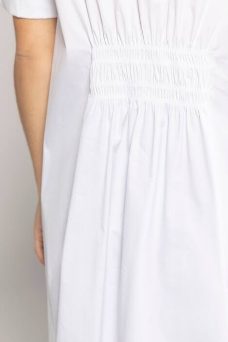 Smocked Back Button Front Stretch Tunic Shirt