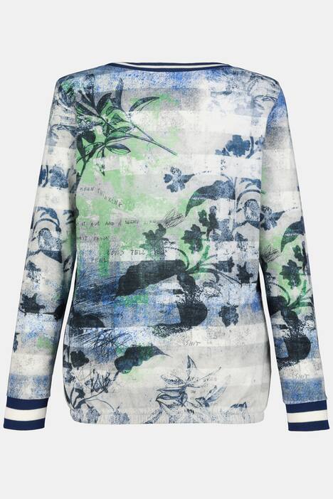 Shirt, Aquarell-Print, Ziersteine, Rundhals, Langarm
