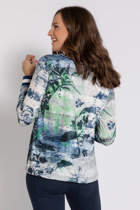Shirt, Aquarell-Print, Ziersteine, Rundhals, Langarm