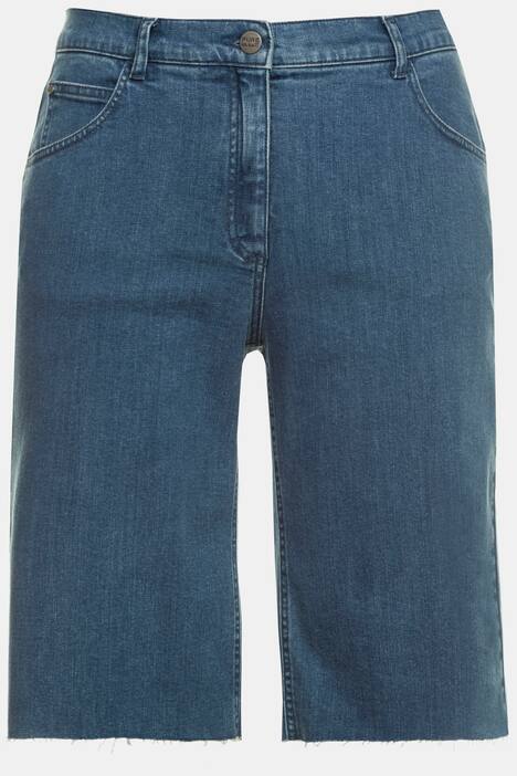 Jeans-Bermuda, Fransensaum, gerade Hose, Biobaumwolle