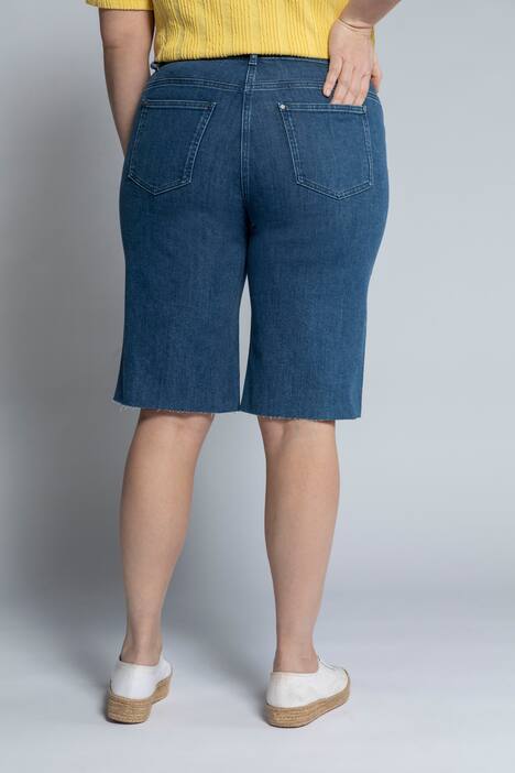 Jeans-Bermuda, Fransensaum, gerade Hose, Biobaumwolle