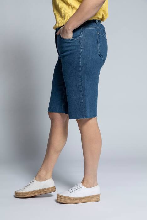 Jeans-Bermuda, Fransensaum, gerade Hose, Biobaumwolle