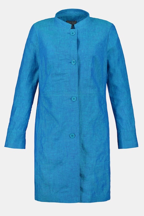 Two Tone Button Front Long Linen Jacket