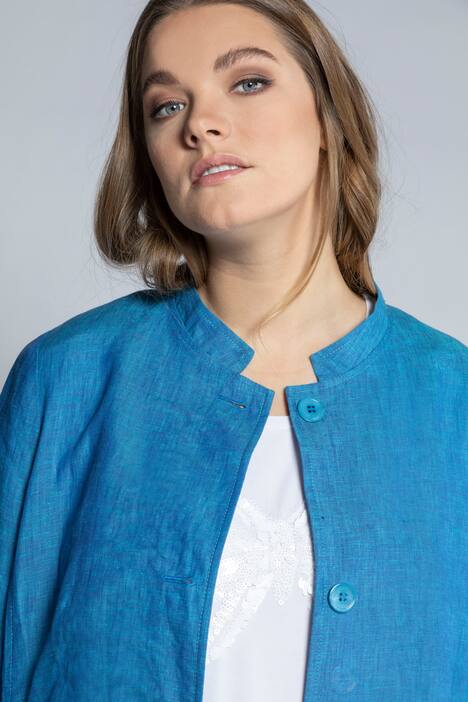 Two Tone Button Front Long Linen Jacket