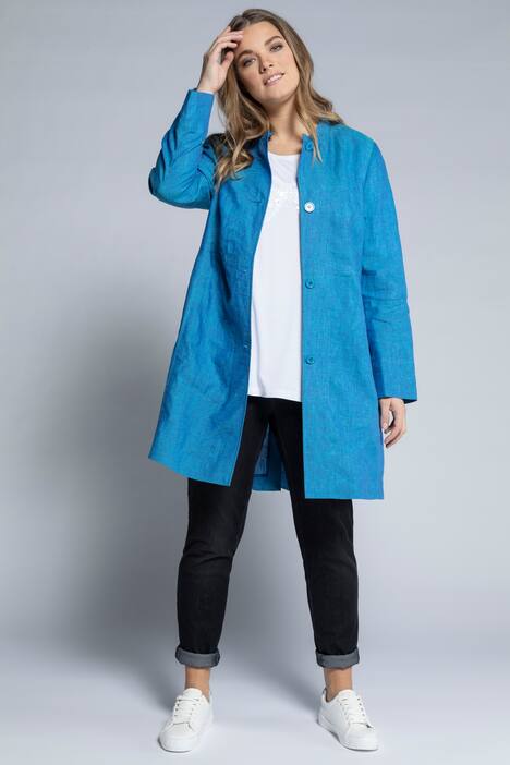 Two Tone Button Front Long Linen Jacket