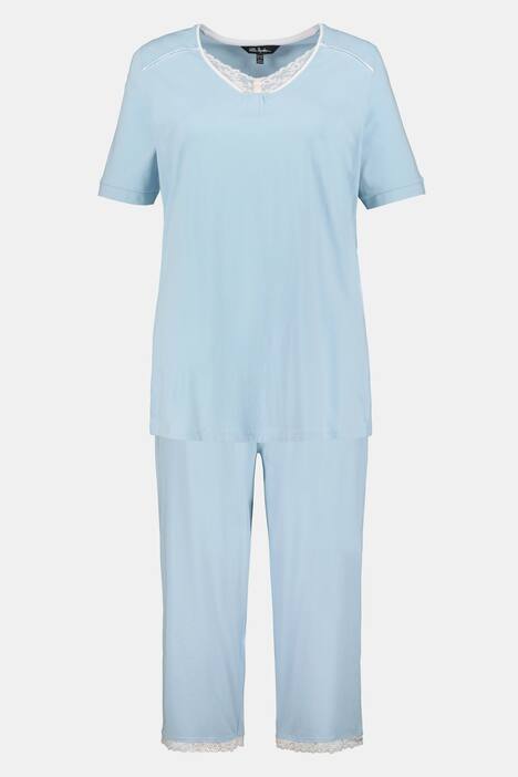 Pyjama, Spitze, V-Ausschnitt, Halbarm, Biobaumwolle