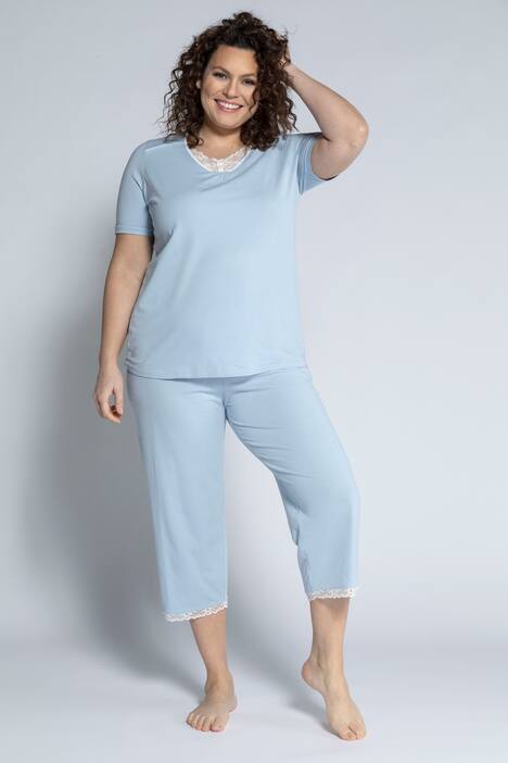 Pyjama, Spitze, V-Ausschnitt, Halbarm, Biobaumwolle