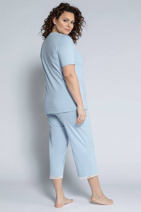 Pyjama, Spitze, V-Ausschnitt, Halbarm, Biobaumwolle
