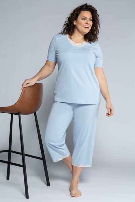 Pyjama, Spitze, V-Ausschnitt, Halbarm, Biobaumwolle