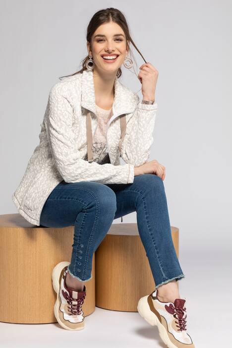 Sweatjacke, Leostruktur, Stehkragen, Langarm