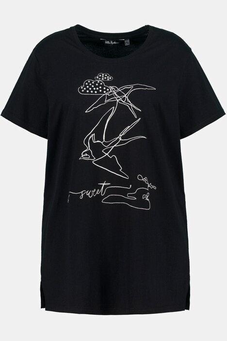 T-Shirt, Vögel, Relaxed, Glitzersteine, Rundhals, Halbarm, Biobaumwolle
