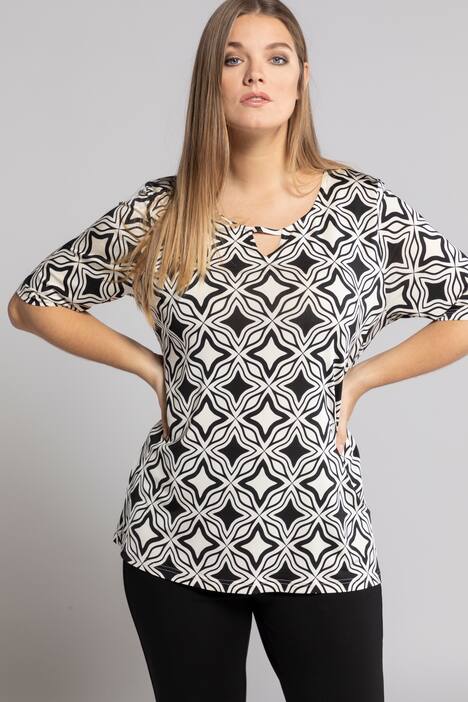 Slinkyshirt, Rundhals, Aussparung, Halbarm, Sternen-Design