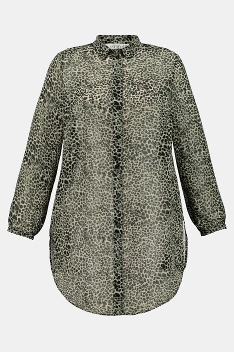 Longbluse, Langarm, Seitenschlitze, Leo Print