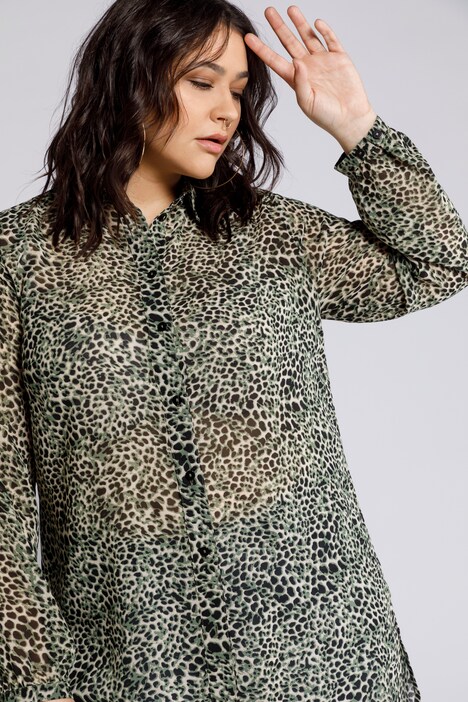 Longbluse, Langarm, Seitenschlitze, Leo Print