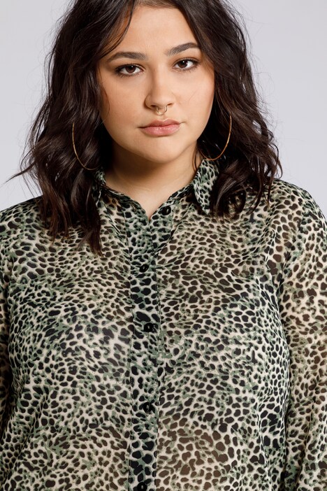 Longbluse, Langarm, Seitenschlitze, Leo Print